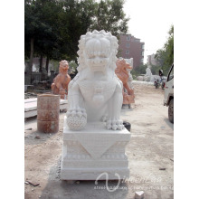 Décoration de jardin Sculpture sur pierre Sculpture Lion blanc Statue en marbre